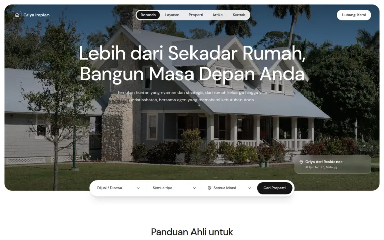 Tampilan website Griya Impian, agen properti