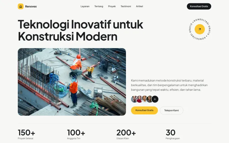 Tampilan website Renovex, jasa konstruksi