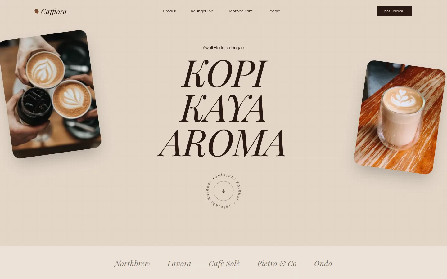 Tampilan website Caffiora, Brand Kopi